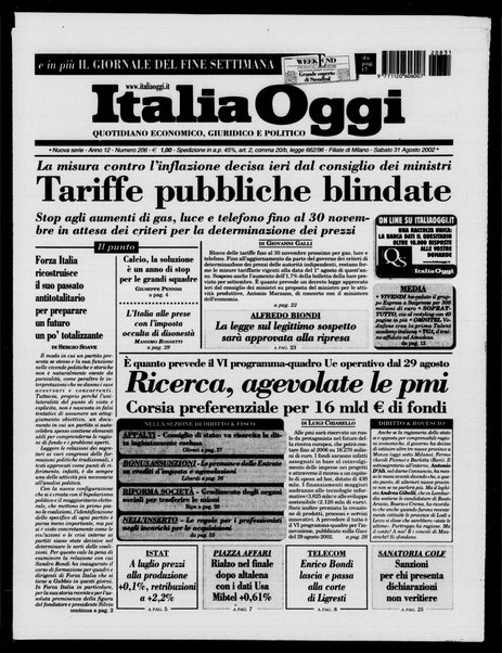 Italia oggi : quotidiano di economia finanza e politica